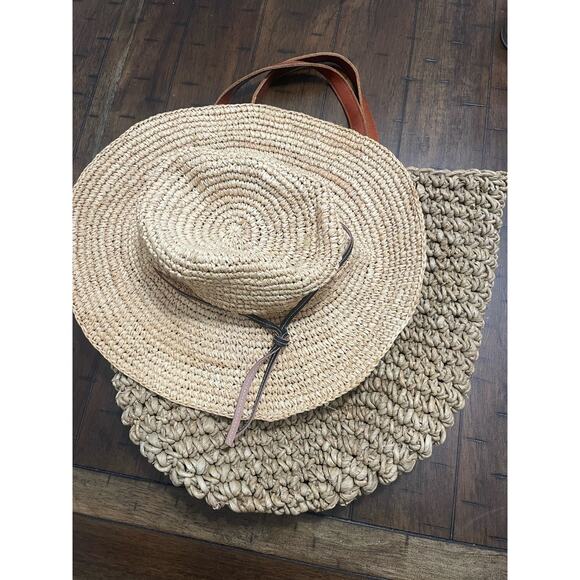 J. Jill Brown Women’s Woven Straw Tote Handbag Beach/hat tan combo . - Picture 7 of 8